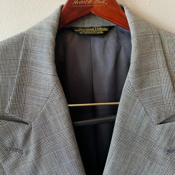 Vintage Norman Hilton Double Breasted Blazer Peak Lapel Wool Windowpane USA made - Picture 4 of 10